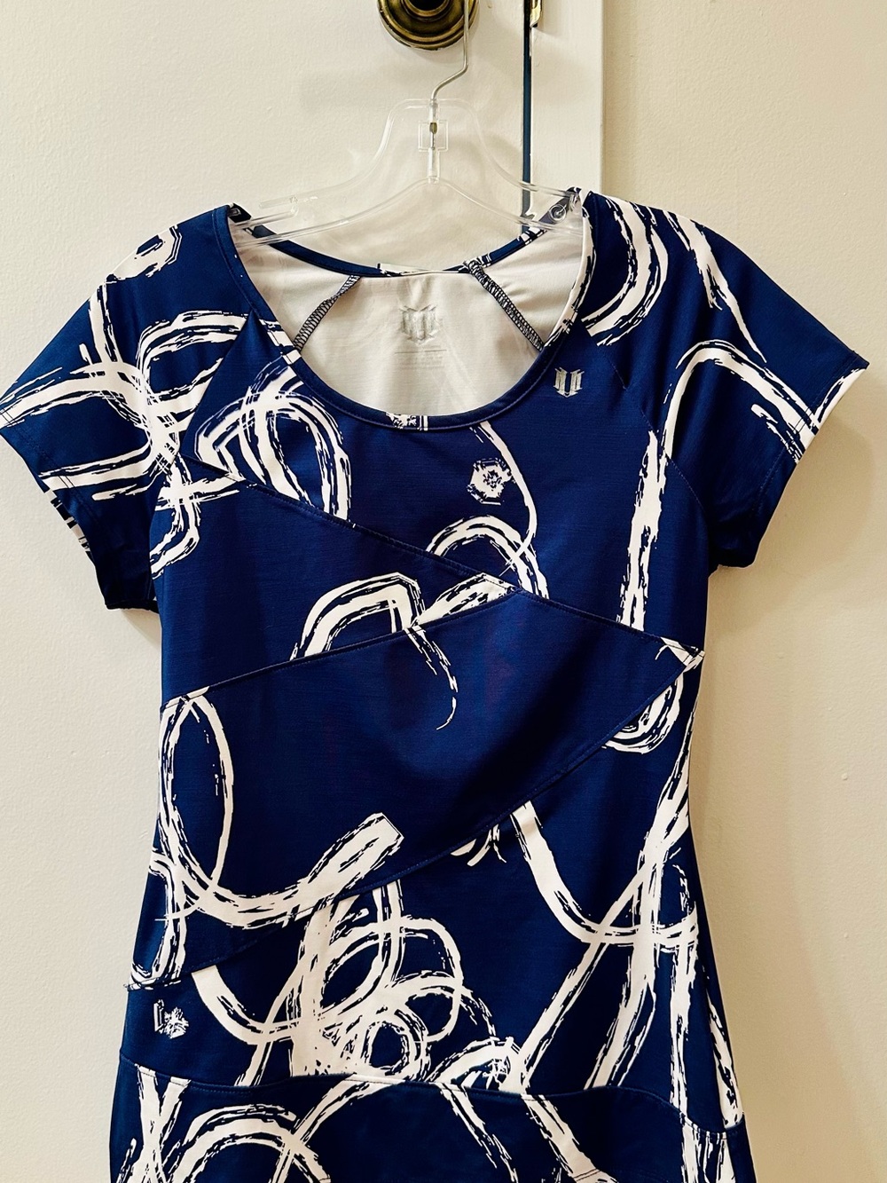 EleVen by Venus Williams Navy & White Short Sleeve Abstract Print Top